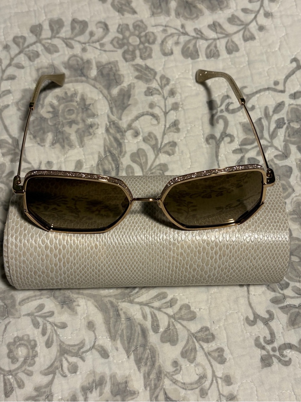Jimmy Choo Gold Frame Brown Lens Women's Sunglasses with Crystal Embellish Trim